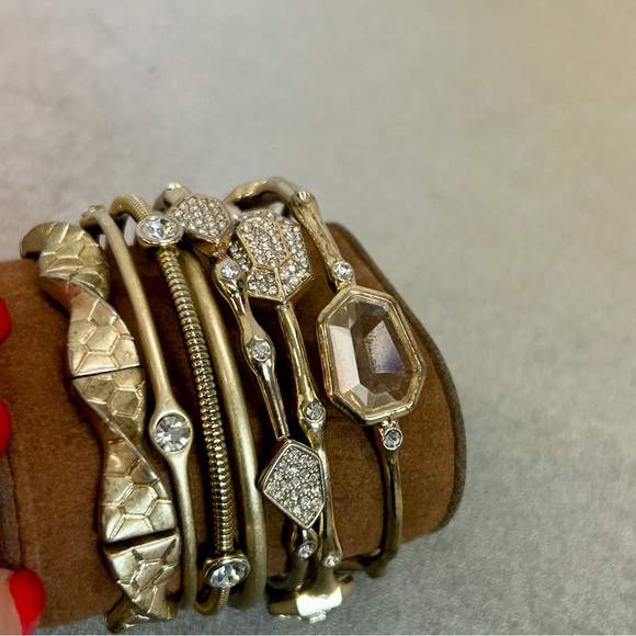 Seven gold tone crystal rhinestone bangle bracelet bundle - Picture 4 of 9
